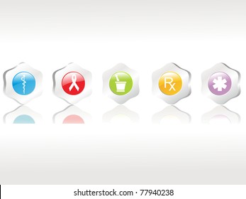 abstract background with set of five medical icons, vector illustration