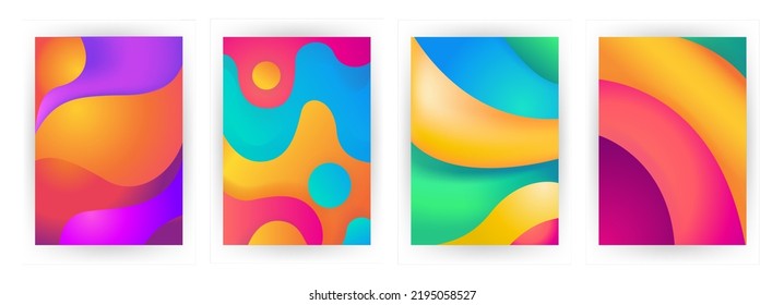 Abstract background set Fluid Geometric design with liquids and shapes. Trendy vector for templates, cards, color covers. Wave Liquid shape on multycolor background, vector background.
