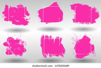 Abstract background set grunge texture. Brush shape pink paint ink color with stroke over square frame