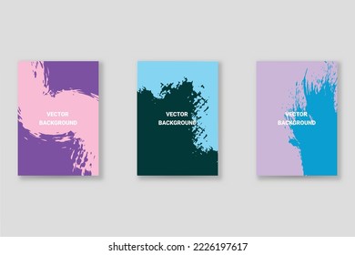 Abstract background set, grunge texture. Minimalistic art, brush strokes style. Design for card, brochure, banner idea, book cover, booklet print, flyer sheet a4. Collage page, web header template.