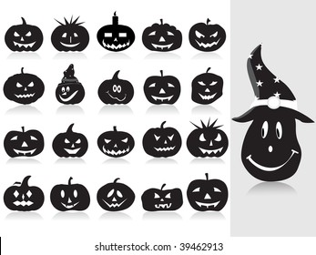 abstract background with set of halloween pumpkins