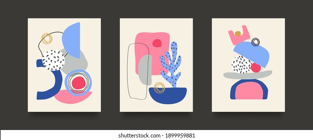 Abstract Background Set. Hand drawn various doodle objects and shapes. Set of abstract Patterns. Contemporary modern trendy vector illustrations