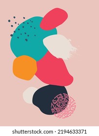 Abstract background. A set of hand-drawn various shapes and leaves, spots, dots and lines. Different colors. Abstract modern seamless pattern. A modern illustration in the patchwork style.