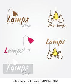 abstract background with set of logos with lamps,a table lamp with the text