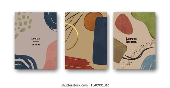 Abstract background set, modern minimalist watercolor or acrylic art collection. Hand drawn natural color templates for minimalist design.