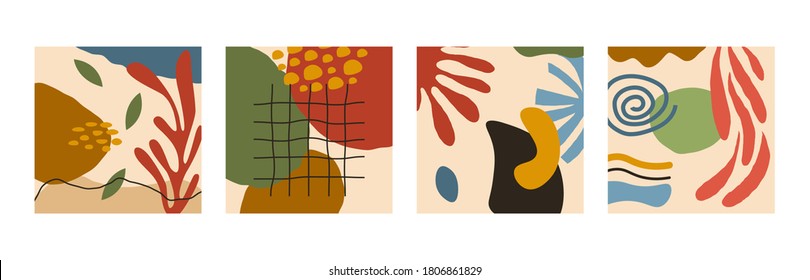 Conjunto de fondo abstracto. El doodle orgánico da forma al estilo contemporáneo, con elementos geométricos dibujados a mano. Ilustración del vector