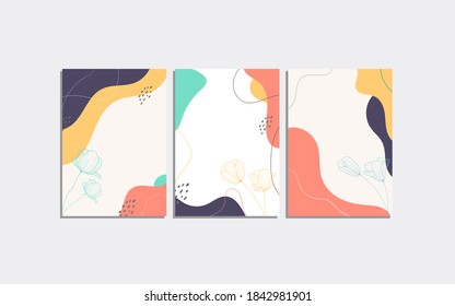 Abstract background set with pastel color hand drawn geometric shapes and lines and flower. Good for decor wall prints, cover, invitation, banner, placard, flyer and other.