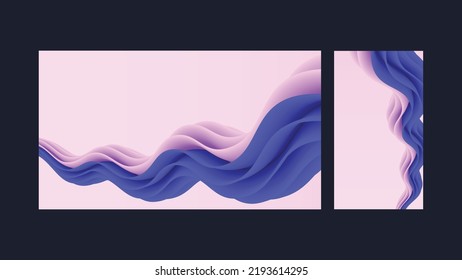 Conjunto de fondo abstracto. Fondo rosa, línea artística ondulante rosa y azul. Plantilla de banner