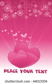 abstract background with set of pink romantic heart