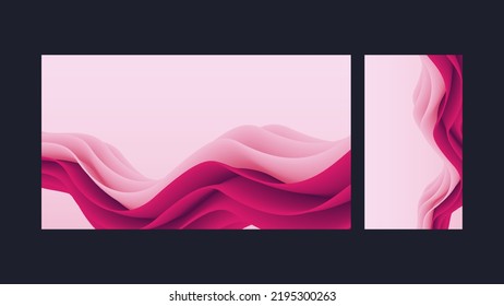Abstract background set. Pink background, pink waving artistic line. Banner template