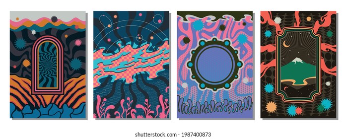 Abstract Background Set, Psychedelic Art Vecotr Illustrations