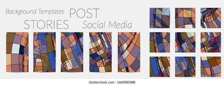 Abstract background set for social media post stories. Vector digital art backdrop. Wavy lines and grid texture. Optical art  pattern. Minimal modern design for marketing technology.