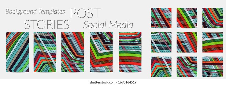 Abstract background set for social media post stories. Vector digital art backdrop. Wavy lines and grid texture. Optical art  pattern. Minimal modern design for marketing technology.