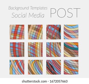 Abstract background set for social media post stories. Vector digital art backdrop. Wavy lines and grid texture. Optical art  pattern. Minimal modern design for marketing technology.