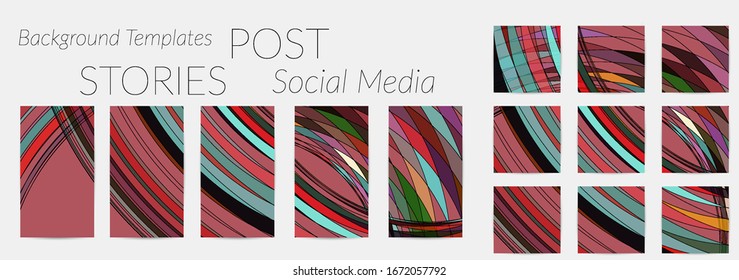 Abstract background set for social media post stories. Vector digital art backdrop. Wavy lines and grid texture. Optical art  pattern. Minimal modern design for marketing technology.