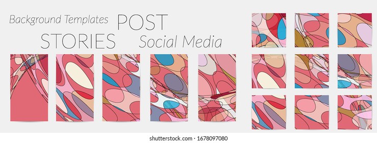Abstract background set for social media post stories. Vector digital art backdrop. Wavy lines and grid texture. Optical art  pattern. Minimal modern design for marketing technology.
