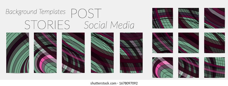 Abstract background set for social media post stories. Vector digital art backdrop. Wavy lines and grid texture. Optical art  pattern. Minimal modern design for marketing technology.