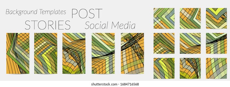 Abstract background set for social media post stories. Vector digital art backdrop. Wavy lines and grid texture. Optical art  pattern. Minimal modern design for marketing technology.