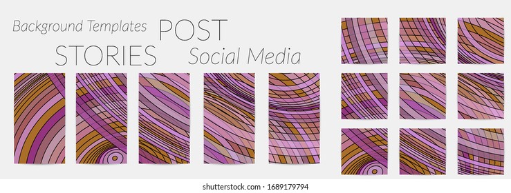 Abstract background set for social media post stories. Vector digital art backdrop. Wavy lines and grid texture. Optical art  pattern. Minimal modern design for marketing technology.
