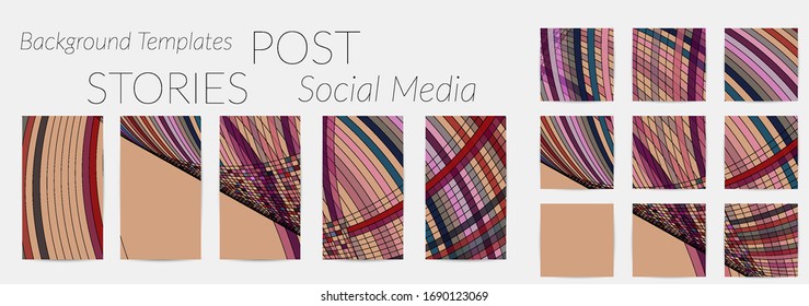 Abstract background set for social media post stories. Vector digital art backdrop. Wavy lines and grid texture. Optical art  pattern. Minimal modern design for marketing technology.