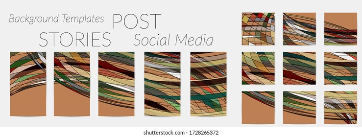 Abstract background set for social media post stories. Vector digital art backdrop. Wavy lines and grid texture. Optical art  pattern. Minimal modern design for marketing technology.