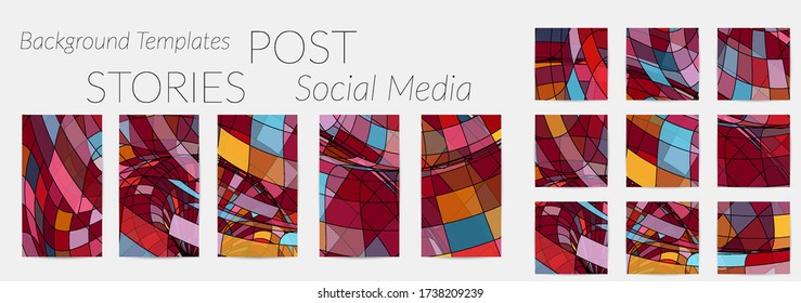 Abstract background set for social media post stories. Vector digital art backdrop. Wavy lines and grid texture. Optical art  pattern. Minimal modern design for marketing technology.