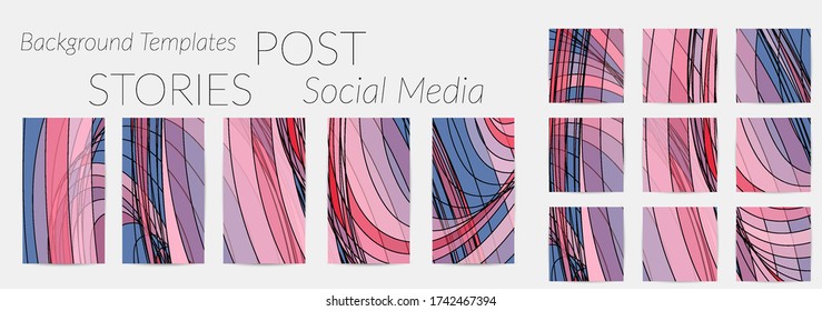 Abstract background set for social media post stories. Vector digital art backdrop. Wavy lines and grid texture. Optical art  pattern. Minimal modern design for marketing technology.