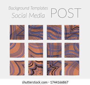 Abstract background set for social media post stories. Vector digital art backdrop. Wavy lines and grid texture. Optical art  pattern. Minimal modern design for marketing technology.