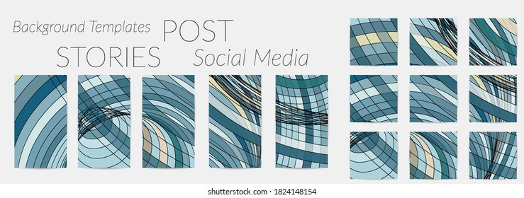 Abstract background set for social media post stories. Vector digital art backdrop. Wavy lines and grid texture. Optical art  pattern. Minimal modern design for marketing technology.