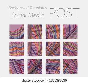 Abstract background set for social media post stories. Vector digital art backdrop. Wavy lines and grid texture. Optical art  pattern. Minimal modern design for marketing technology.