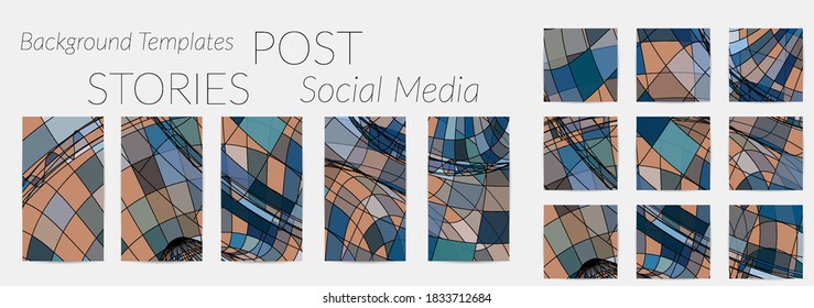 Abstract background set for social media post stories. Vector digital art backdrop. Wavy lines and grid texture. Optical art  pattern. Minimal modern design for marketing technology.