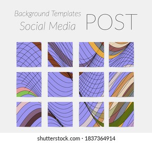 Abstract background set for social media post stories. Vector digital art backdrop. Wavy lines and grid texture. Optical art  pattern. Minimal modern design for marketing technology.