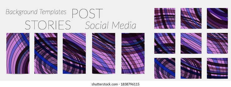 Abstract background set for social media post stories. Vector digital art backdrop. Wavy lines and grid texture. Optical art  pattern. Minimal modern design for marketing technology.