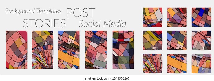 Abstract background set for social media post stories. Vector digital art backdrop. Wavy lines and grid texture. Optical art  pattern. Minimal modern design for marketing technology.