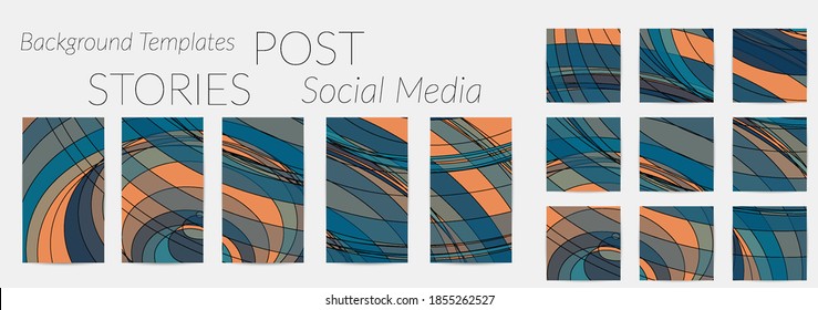 Abstract background set for social media post stories. Vector digital art backdrop. Wavy lines and grid texture. Optical art  pattern. Minimal modern design for marketing technology.