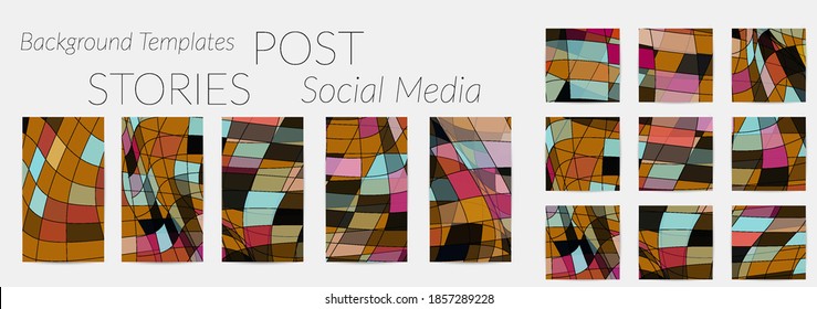 Abstract background set for social media post stories. Vector digital art backdrop. Wavy lines and grid texture. Optical art  pattern. Minimal modern design for marketing technology.