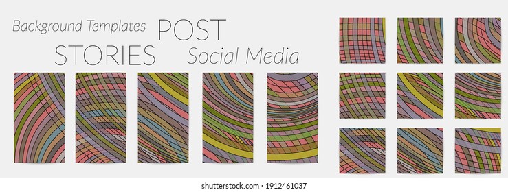 Antecedentes abstractos de las historias en los medios sociales. Fondo de arte digital vectorial. Líneas onduladas y textura de cuadrícula. Patrón de arte óptico. Diseño minimalista y moderno para la tecnología de marketing.