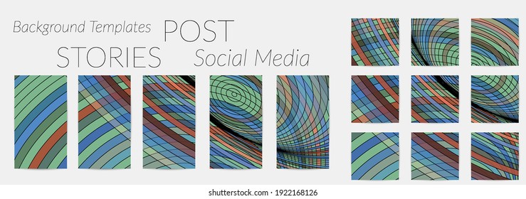 Abstract background set for social media post stories. Vector digital art backdrop. Wavy lines and grid texture. Optical art  pattern. Minimal modern design for marketing technology.