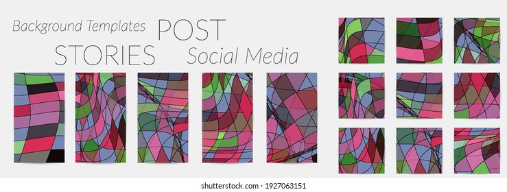 Abstract background set for social media post stories. Vector digital art backdrop. Wavy lines and grid texture. Optical art  pattern. Minimal modern design for marketing technology.