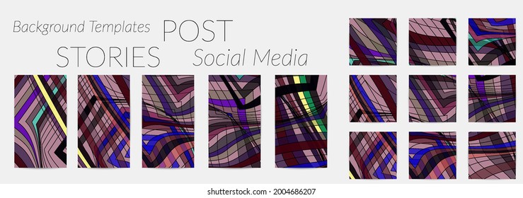 Abstract background set for social media post stories. Vector digital art backdrop. Wavy lines and grid texture. Optical art  pattern. Minimal modern design for marketing technology.