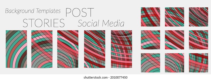 Antecedentes abstractos de las historias en los medios sociales. Fondo de arte digital vectorial. Líneas onduladas y textura de cuadrícula. Patrón de arte óptico. Diseño minimalista y moderno para la tecnología de marketing.