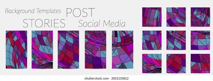 Abstract background set for social media post stories. Vector digital art backdrop. Wavy lines and grid texture. Optical art  pattern. Minimal modern design for marketing technology.
