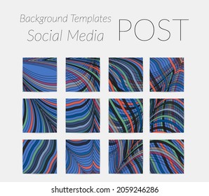 Abstract background set for social media post stories. Vector digital art backdrop. Wavy lines and grid texture. Optical art  pattern. Minimal modern design for marketing technology.