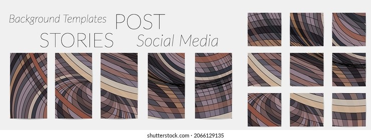 Abstract background set for social media post stories. Vector digital art backdrop. Wavy lines and grid texture. Optical art  pattern. Minimal modern design for marketing technology.