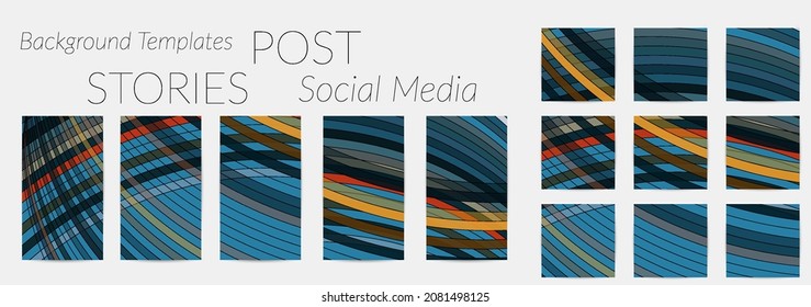 Abstract background set for social media post stories. Vector digital art backdrop. Wavy lines and grid texture. Optical art  pattern. Minimal modern design for marketing technology.