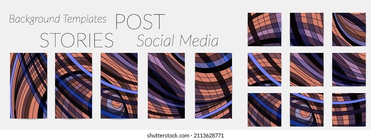 Abstract background set for social media post stories. Vector digital art backdrop. Wavy lines and grid texture. Optical art  pattern. Minimal modern design for marketing technology.