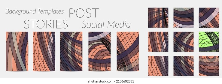 Abstrakter Hintergrund für Social Media-Post-Geschichten. Vektorgrafik-Hintergrund für digitale Kunst. Wavy Linien und Gitterstruktur. Optisches Kunstmuster. Minimal modernes Design für Marketing-Technologie.