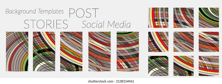 Abstract background set for social media post stories. Vector digital art backdrop. Wavy lines and grid texture. Optical art  pattern. Minimal modern design for marketing technology.