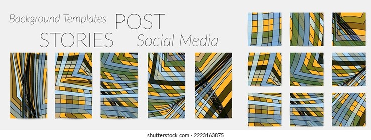 Abstract background set for social media post stories. Vector digital art backdrop. Wavy lines and grid texture. Optical art  pattern. Minimal modern design for marketing technology.
