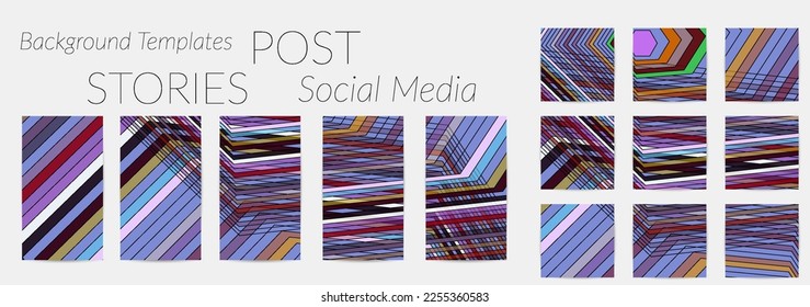 Abstract background set for social media post stories. Vector digital art backdrop. Wavy lines and grid texture. Optical art  pattern. Minimal modern design for marketing technology.